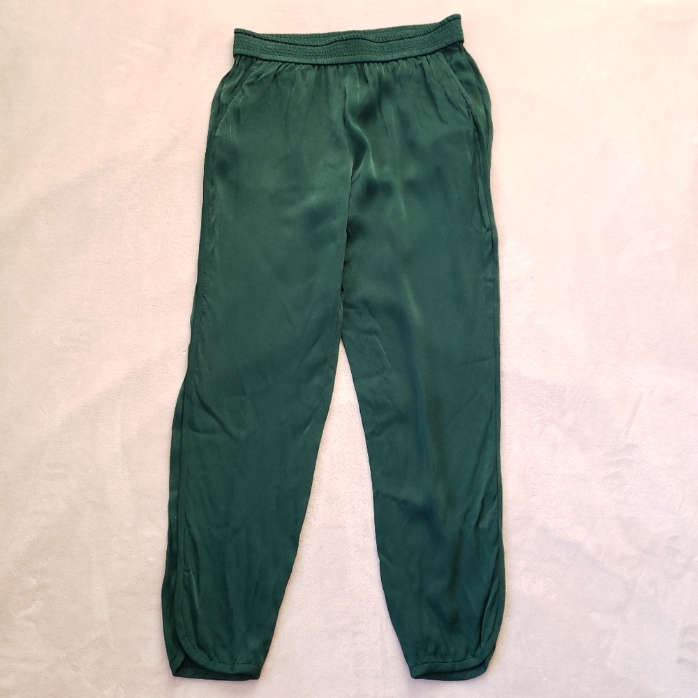 Zara Emerald Green Satin Elastic Waist Pull On Pants